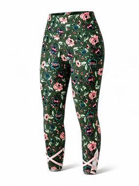 Old Navy Green Floral Pull-On Leggings with Pink & Blue Blooms